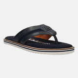 A blue Men's bugatti Thongs featuring a round open toe, zero heels heel, and a wide fit. Made from premium genuine leather with a durable eva outsole, this slip-on design offers both style and comfort.
