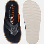 A blue Men's bugatti Thongs featuring a round open toe, zero heels heel, and a wide fit. Made from premium genuine leather with a durable eva outsole, this slip-on design offers both style and comfort.