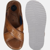 A cognac Men's bugatti Back Strap Sandals featuring a open toe plain toe, zero heels heel, and a wide fit. Made from premium genuine leather with a durable eva outsole, this buckle design offers both style and comfort.