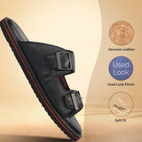 A black Men's bugatti Mules featuring a round toe plain toe, zero heels heel. Made from premium genuine leather with a durable eva outsole, this slip-on design offers both style and comfort.