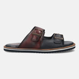 A blue Men's bugatti Mules featuring a round toe plain toe, zero heels heel. Made from premium genuine leather with a durable eva outsole, this slip-on design offers both style and comfort.