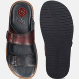 A blue Men's bugatti Mules featuring a round toe plain toe, zero heels heel. Made from premium genuine leather with a durable eva outsole, this slip-on design offers both style and comfort.