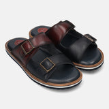 A blue Men's bugatti Mules featuring a round toe plain toe, zero heels heel. Made from premium genuine leather with a durable eva outsole, this slip-on design offers both style and comfort.
