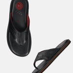 A black Men's bugatti Thongs featuring a open toe plain toe, zero heels heel, and a wide fit. Made from premium genuine leather with a durable eva outsole, this slip-on design offers both style and comfort.