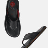 A black Men's bugatti Thongs featuring a open toe plain toe, zero heels heel, and a wide fit. Made from premium genuine leather with a durable eva outsole, this slip-on design offers both style and comfort.