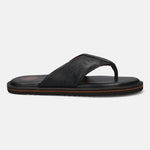A black Men's bugatti Thongs featuring a open toe plain toe, zero heels heel, and a wide fit. Made from premium genuine leather with a durable eva outsole, this slip-on design offers both style and comfort.
