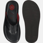 A black Men's bugatti Thongs featuring a open toe plain toe, zero heels heel, and a wide fit. Made from premium genuine leather with a durable eva outsole, this slip-on design offers both style and comfort.