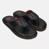 A black Men's bugatti Thongs featuring a open toe plain toe, zero heels heel, and a wide fit. Made from premium genuine leather with a durable eva outsole, this slip-on design offers both style and comfort.