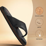 A black Men's bugatti Thongs featuring a open toe plain toe, zero heels heel, and a wide fit. Made from premium genuine leather with a durable eva outsole, this slip-on design offers both style and comfort.