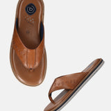 A cognac Men's bugatti Thongs featuring a open toe plain toe, zero heels heel, and a wide fit. Made from premium genuine leather with a durable eva outsole, this slip-on design offers both style and comfort.