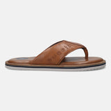 A cognac Men's bugatti Thongs featuring a open toe plain toe, zero heels heel, and a wide fit. Made from premium genuine leather with a durable eva outsole, this slip-on design offers both style and comfort.