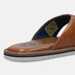 A cognac Men's bugatti Thongs featuring a open toe plain toe, zero heels heel, and a wide fit. Made from premium genuine leather with a durable eva outsole, this slip-on design offers both style and comfort.