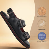 bugatti Black Premium Leather Sandal