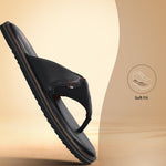 Men's Bugatti thong black leather / textile shoes with a round toe , a eva outsole.