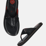 Men's Bugatti thong black leather / textile shoes with a round toe , a eva outsole.