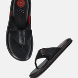Men's Bugatti thong black leather / textile shoes with a round toe , a eva outsole.
