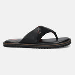 Men's Bugatti thong black leather / textile shoes with a round toe , a eva outsole.