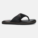 Men's Bugatti thong black leather / textile shoes with a round toe , a eva outsole.