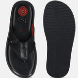 Men's Bugatti thong black leather / textile shoes with a round toe , a eva outsole.