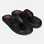 Men's Bugatti thong black leather / textile shoes with a round toe , a eva outsole.