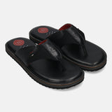 Men's Bugatti thong black leather / textile shoes with a round toe , a eva outsole.