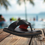 Men's Bugatti thong black leather / textile shoes with a round toe , a eva outsole.