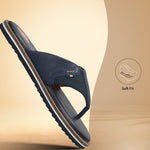 Men's Bugatti thong blue leather / textile shoes with a round toe , a eva outsole.