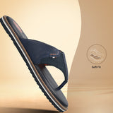 Men's Bugatti thong blue leather / textile shoes with a round toe , a eva outsole.