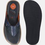 Men's Bugatti thong blue leather / textile shoes with a round toe , a eva outsole.