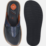 Men's Bugatti thong blue leather / textile shoes with a round toe , a eva outsole.