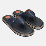 Men's Bugatti thong blue leather / textile shoes with a round toe , a eva outsole.