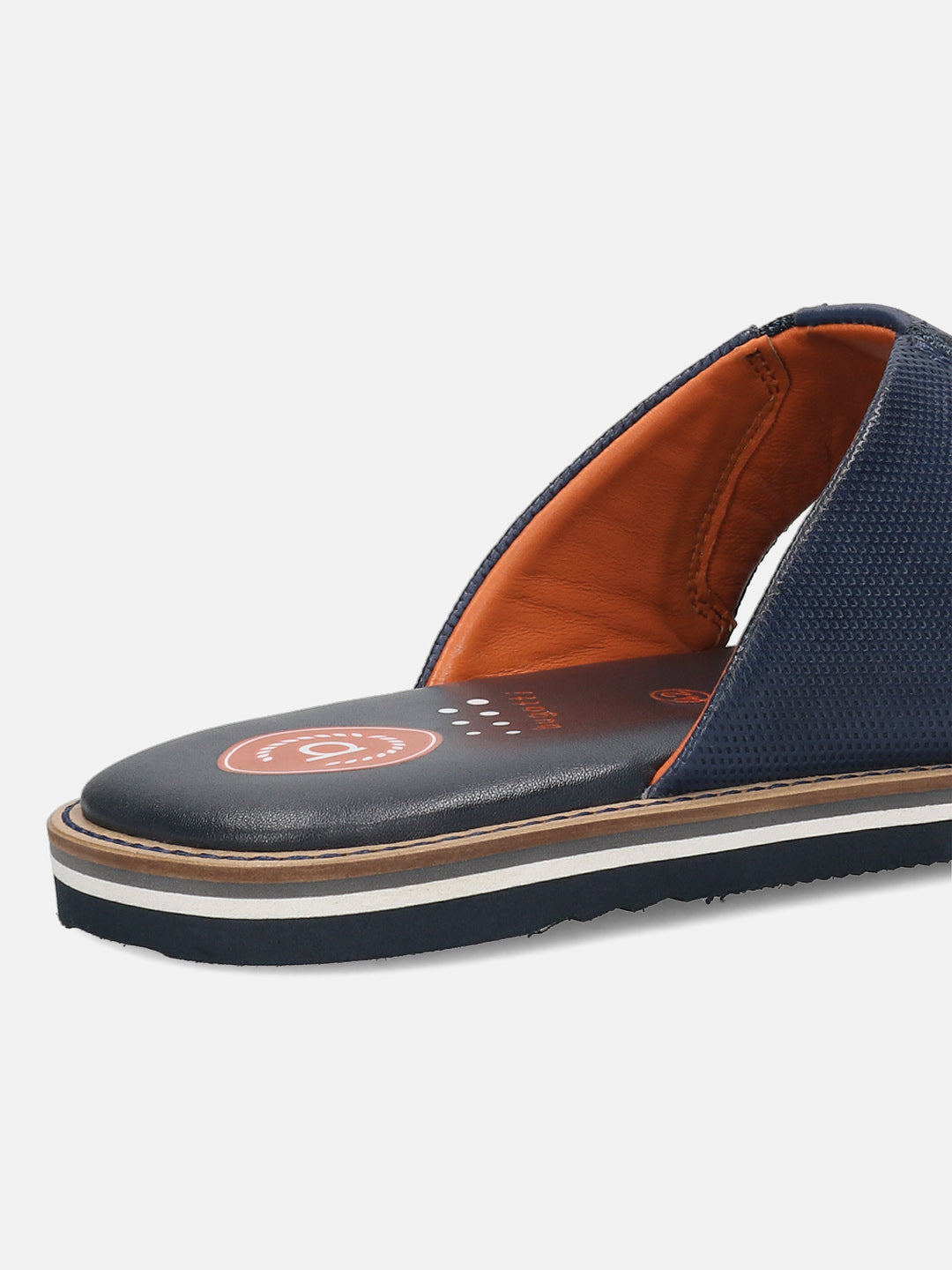 Men's Bugatti thong blue leather / textile shoes with a round toe , a eva outsole.