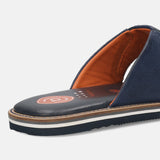 Men's Bugatti thong blue leather / textile shoes with a round toe , a eva outsole.