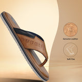 Men's Bugatti thong cognac leather shoes with a round toe , a eva outsole.