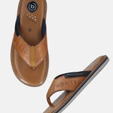 Men's Bugatti thong cognac leather shoes with a round toe , a eva outsole.