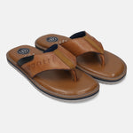 Men's Bugatti thong cognac leather shoes with a round toe , a eva outsole.