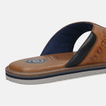 Men's Bugatti thong cognac leather shoes with a round toe , a eva outsole.