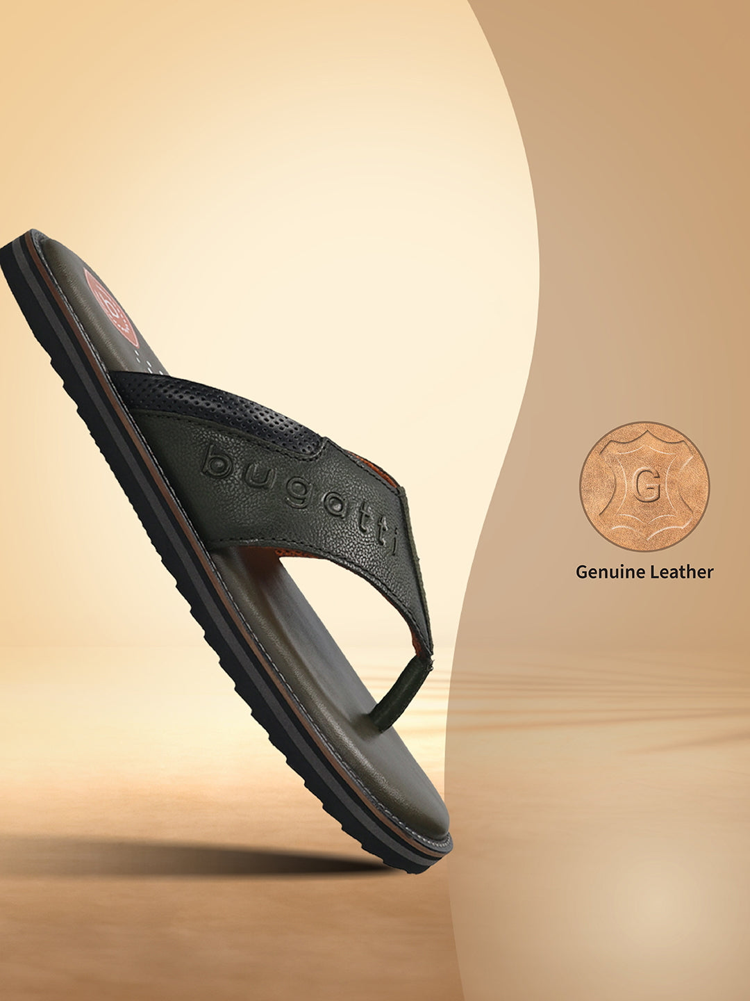 Men's Bugatti thong green leather shoes with a round toe , a eva outsole.