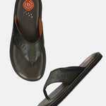 Men's Bugatti thong green leather shoes with a round toe , a eva outsole.