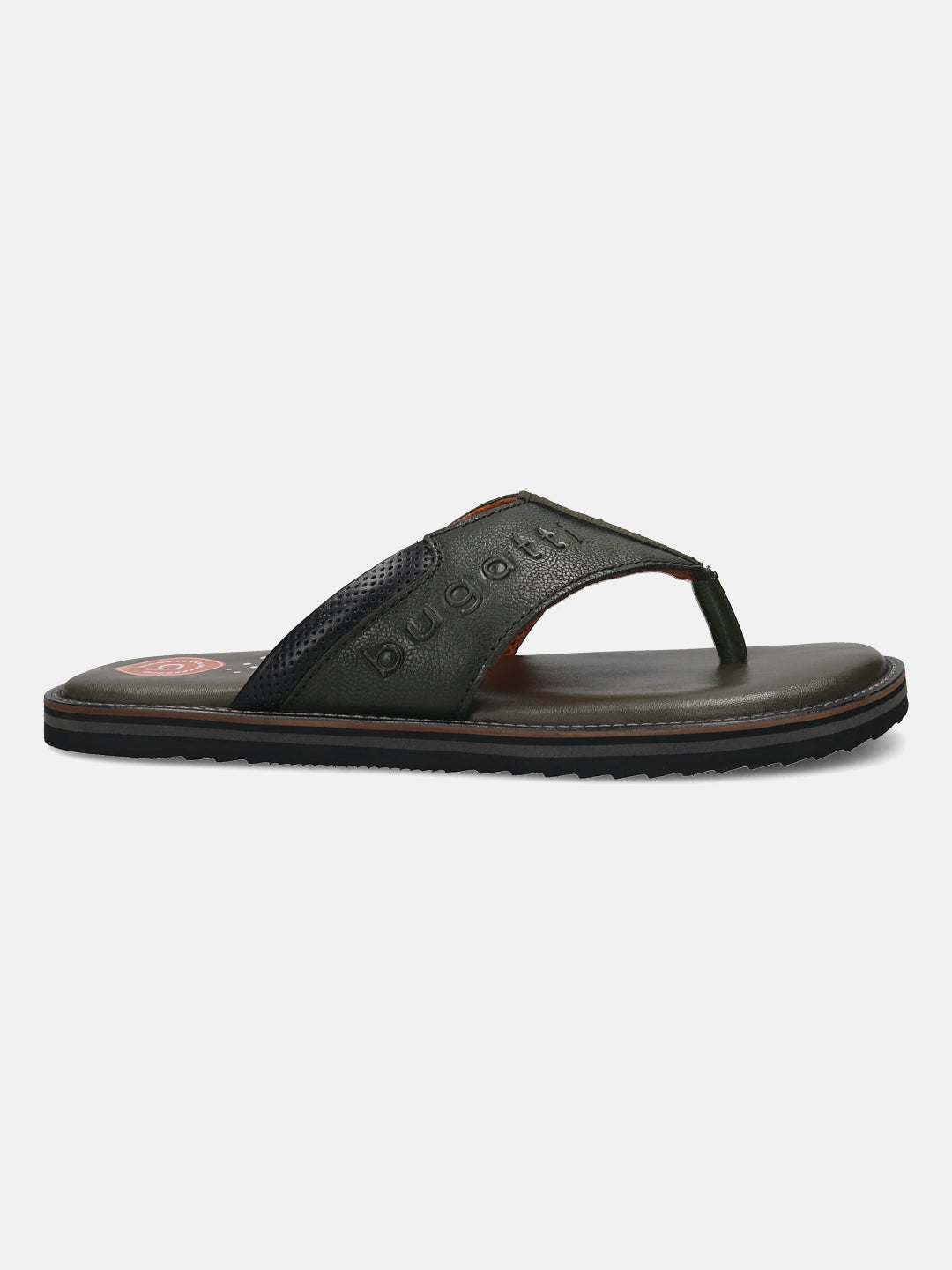 Men's Bugatti thong green leather shoes with a round toe , a eva outsole.