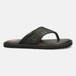 Men's Bugatti thong green leather shoes with a round toe , a eva outsole.