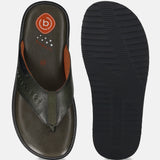 Men's Bugatti thong green leather shoes with a round toe , a eva outsole.