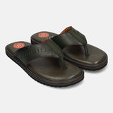 Men's Bugatti thong green leather shoes with a round toe , a eva outsole.