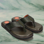 Men's Bugatti thong green leather shoes with a round toe , a eva outsole.