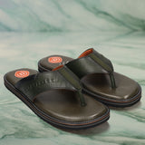 Men's Bugatti thong green leather shoes with a round toe , a eva outsole.