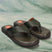 Men's Bugatti thong green leather shoes with a round toe , a eva outsole.