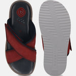 Men's Bugatti cross strap red leather shoes with a round toe , a eva outsole.