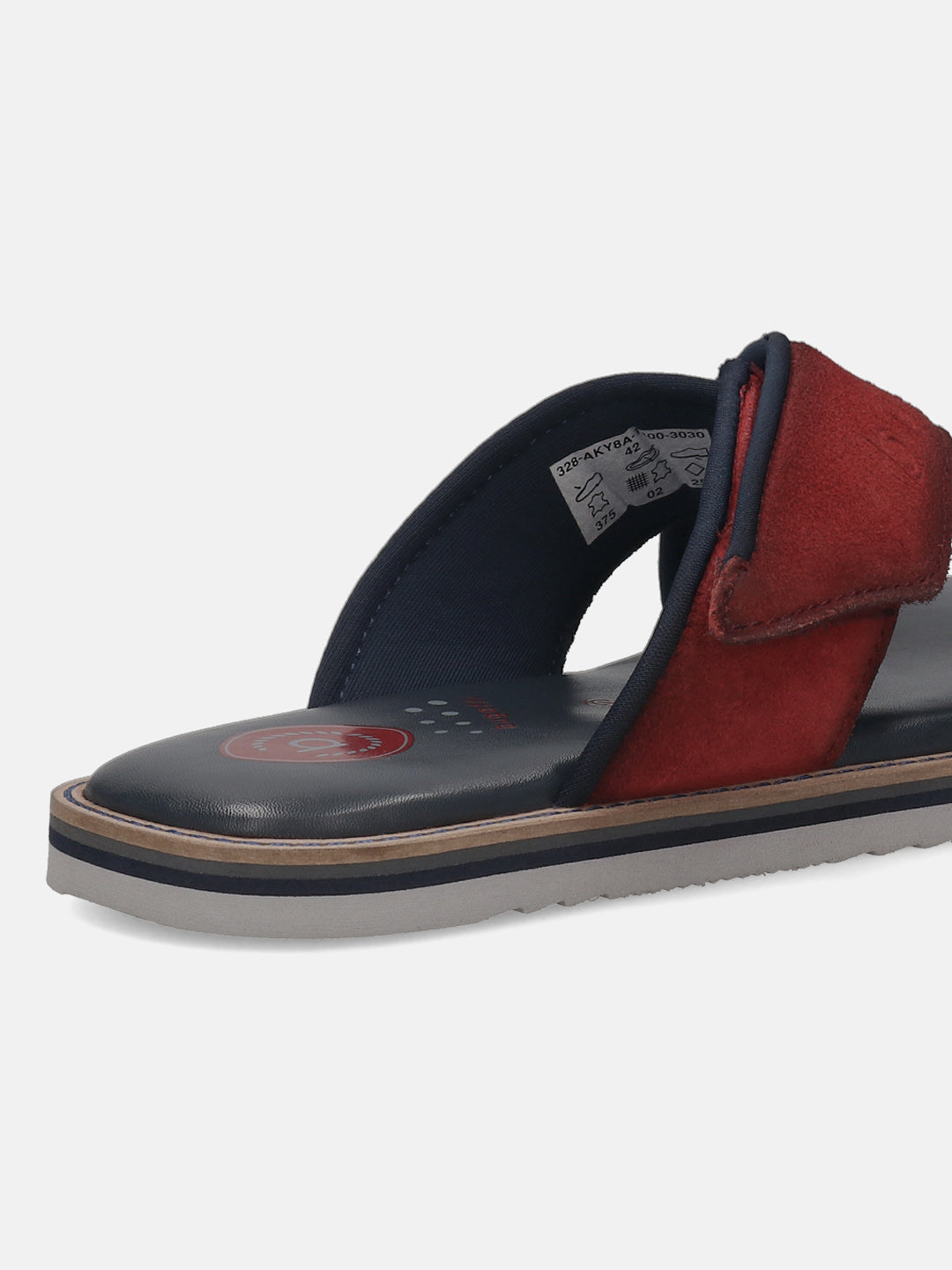 Men's Bugatti cross strap red leather shoes with a round toe , a eva outsole.