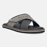 Men's Bugatti cross strap grey leather / textile shoes with a round toe , a eva outsole.