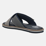 Men's Bugatti cross strap grey leather / textile shoes with a round toe , a eva outsole.